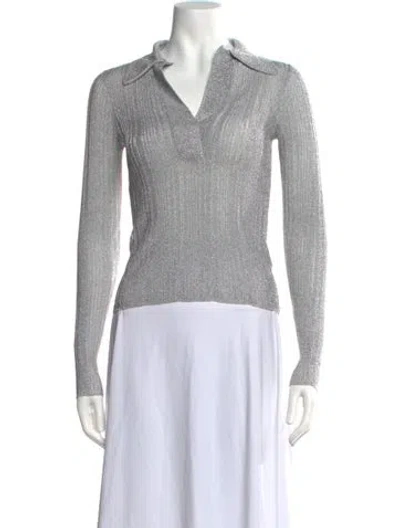 Pre-owned A.l.c V-neck Long Sleeve Polo In Silver