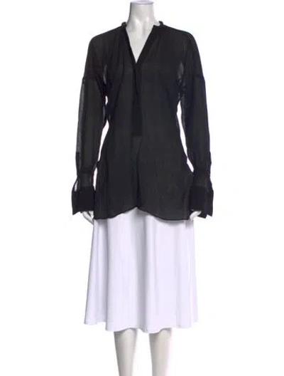 Pre-owned A.l.c V-neck Long Sleeve Top In Black