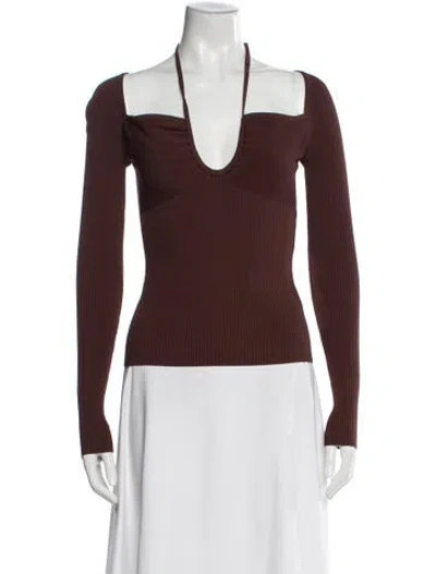 Pre-owned A.l.c V-neck Long Sleeve Top In Brown