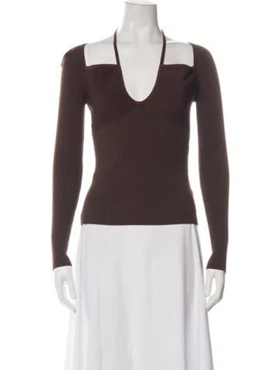 Pre-owned A.l.c V-neck Long Sleeve Top In Brown
