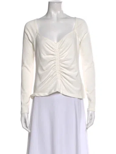 Pre-owned A.l.c V-neck Long Sleeve Top In White