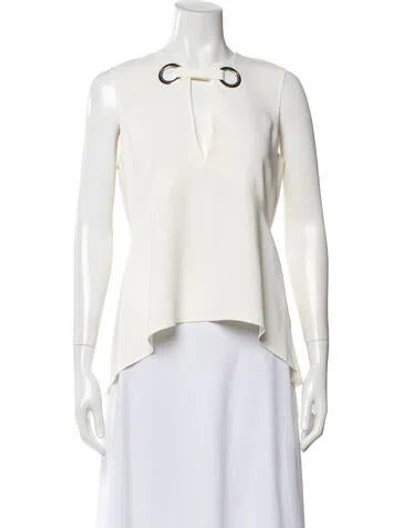 Pre-owned A.l.c V-neck Long Sleeve Top In White