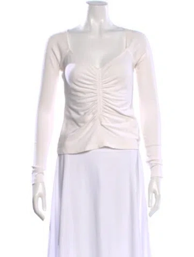 Pre-owned A.l.c V-neck Long Sleeve Top In White