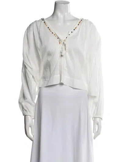 Pre-owned A.l.c V-neck Long Sleeve Top In White
