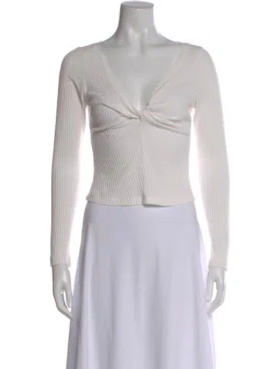 Pre-owned A.l.c V-neck Long Sleeve T-shirt In White