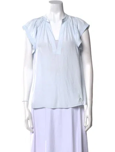 Pre-owned A.l.c V-neck Short Sleeve Blouse In Blue