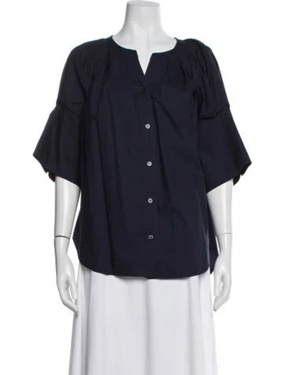 Pre-owned A.l.c V-neck Short Sleeve Blouse In Blue