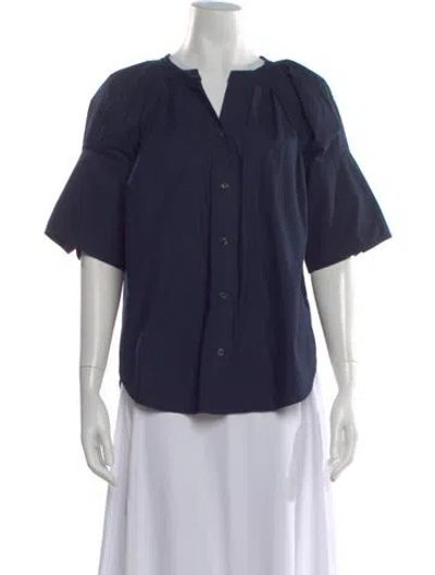Pre-owned A.l.c V-neck Short Sleeve Blouse In Blue