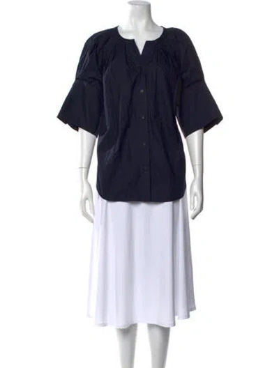 Pre-owned A.l.c V-neck Short Sleeve Blouse In Blue