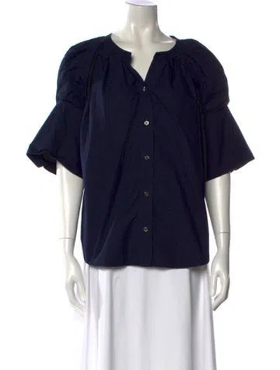 Pre-owned A.l.c V-neck Short Sleeve Blouse In Blue