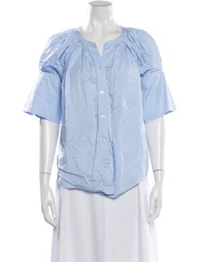 Pre-owned A.l.c V-neck Short Sleeve Blouse In Blue