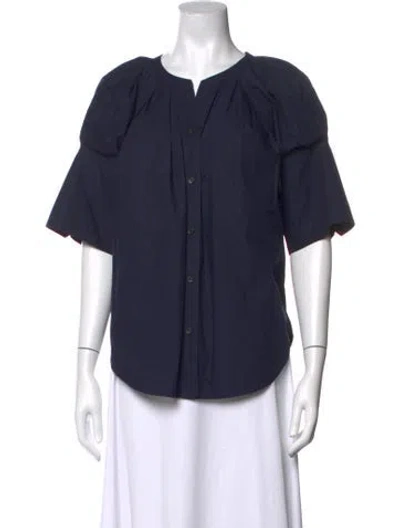 Pre-owned A.l.c V-neck Short Sleeve Blouse In Blue