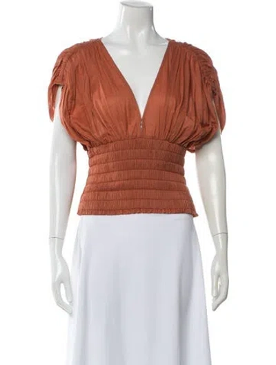 Pre-owned A.l.c V-neck Short Sleeve Blouse W/ Tags In Orange