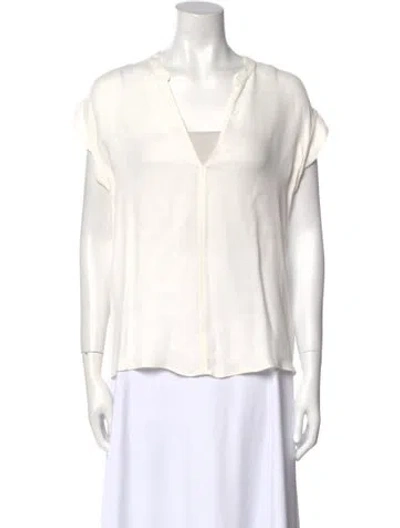 Pre-owned A.l.c V-neck Short Sleeve Blouse In White
