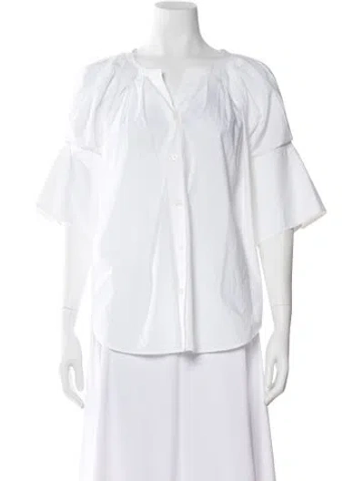 Pre-owned A.l.c V-neck Short Sleeve Blouse In White