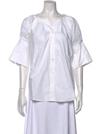 Pre-owned A.l.c V-neck Short Sleeve Blouse In White