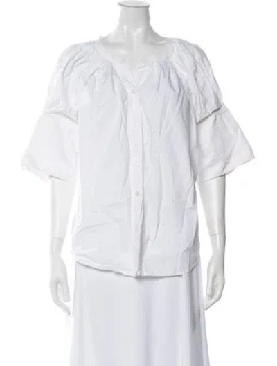 Pre-owned A.l.c V-neck Short Sleeve Blouse In White