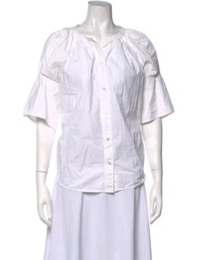 Pre-owned A.l.c V-neck Short Sleeve Blouse In White