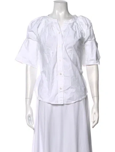 Pre-owned A.l.c V-neck Short Sleeve Blouse In White