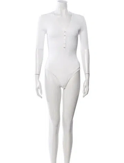 Pre-owned A.l.c V-neck Short Sleeve Bodysuit In White