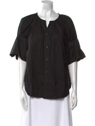 Pre-owned A.l.c V-neck Short Sleeve Button-up Top In Black