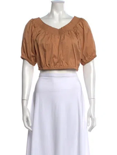 Pre-owned A.l.c V-neck Short Sleeve Crop Top W/ Tags In Brown