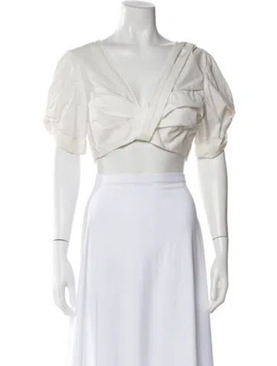 Pre-owned A.l.c V-neck Short Sleeve Crop Top In White