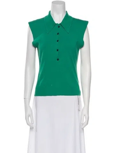 Pre-owned A.l.c V-neck Short Sleeve Polo In Green