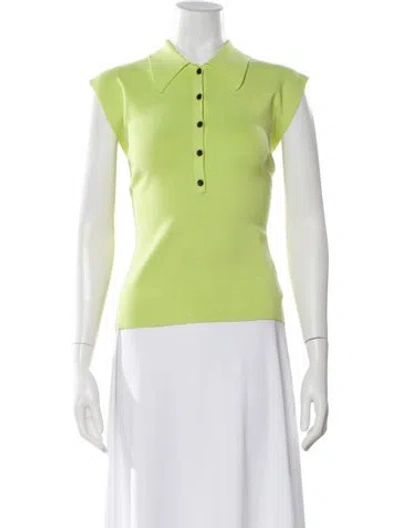 Pre-owned A.l.c V-neck Short Sleeve Polo In Green