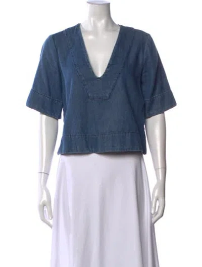Pre-owned A.l.c V-neck Short Sleeve Top In Blue