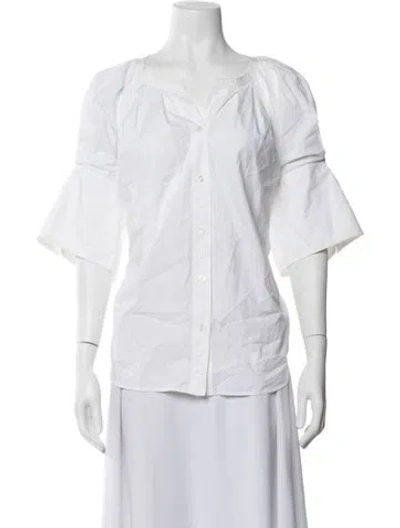 Pre-owned A.l.c V-neck Three-quarter Sleeve Blouse In White