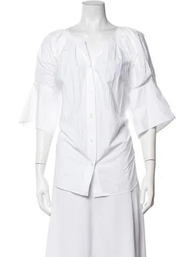 Pre-owned A.l.c V-neck Three-quarter Sleeve Blouse In White