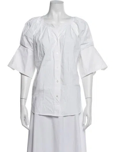 Pre-owned A.l.c V-neck Three-quarter Sleeve Blouse In White