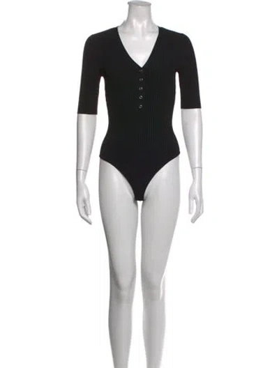 Pre-owned A.l.c V-neck Three-quarter Sleeve Bodysuit In Black