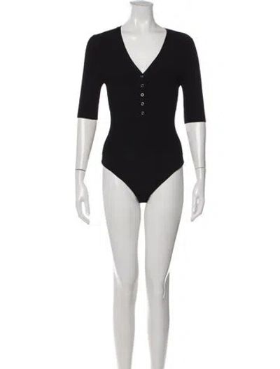 Pre-owned A.l.c V-neck Three-quarter Sleeve Bodysuit In Black