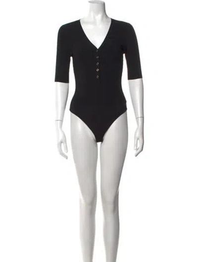 Pre-owned A.l.c V-neck Three-quarter Sleeve Bodysuit In Black