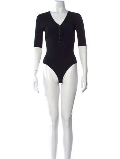 Pre-owned A.l.c V-neck Three-quarter Sleeve Bodysuit In Black