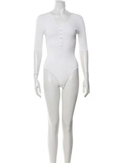 Pre-owned A.l.c V-neck Three-quarter Sleeve Bodysuit In White