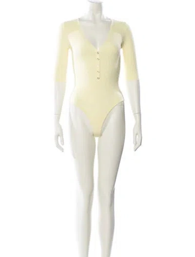 Pre-owned A.l.c V-neck Three-quarter Sleeve Bodysuit In Yellow