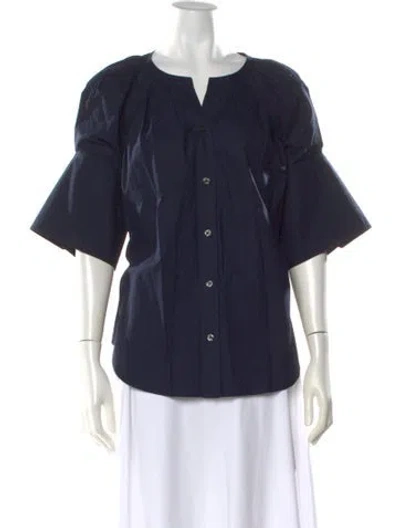 Pre-owned A.l.c V-neck Three-quarter Sleeve Button-up Top In Blue