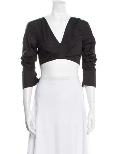 Pre-owned A.l.c V-neck Three-quarter Sleeve Crop Top In Black