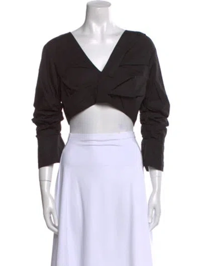 Pre-owned A.l.c V-neck Three-quarter Sleeve Crop Top In Black