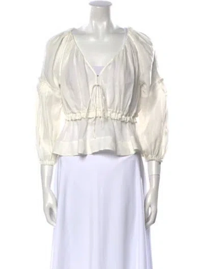 Pre-owned A.l.c V-neck Three-quarter Sleeve Crop Top In Neutral