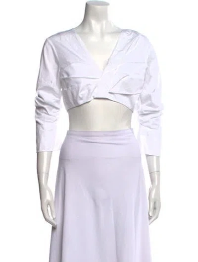 Pre-owned A.l.c V-neck Three-quarter Sleeve Crop Top In White