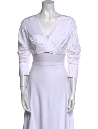 Pre-owned A.l.c V-neck Three-quarter Sleeve Crop Top In White