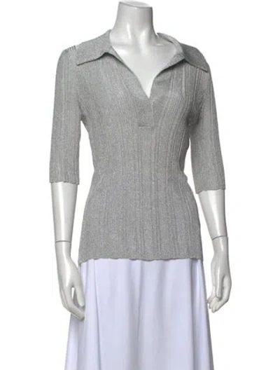 Pre-owned A.l.c V-neck Three-quarter Sleeve Polo In Silver