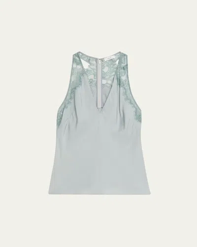 A.l.c Wes Satin And Lace Tank Top In Blue
