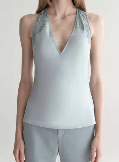 A.l.c Wes Satin And Lace Top In Slate Blue/grey Sky
