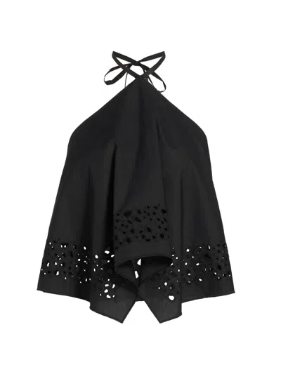 A.l.c Women's Aleia Eyelet-trimmed Cotton Halterneck Top In Black