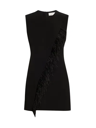 A.l.c Beck Feather Trimmed Mini Dress In Black